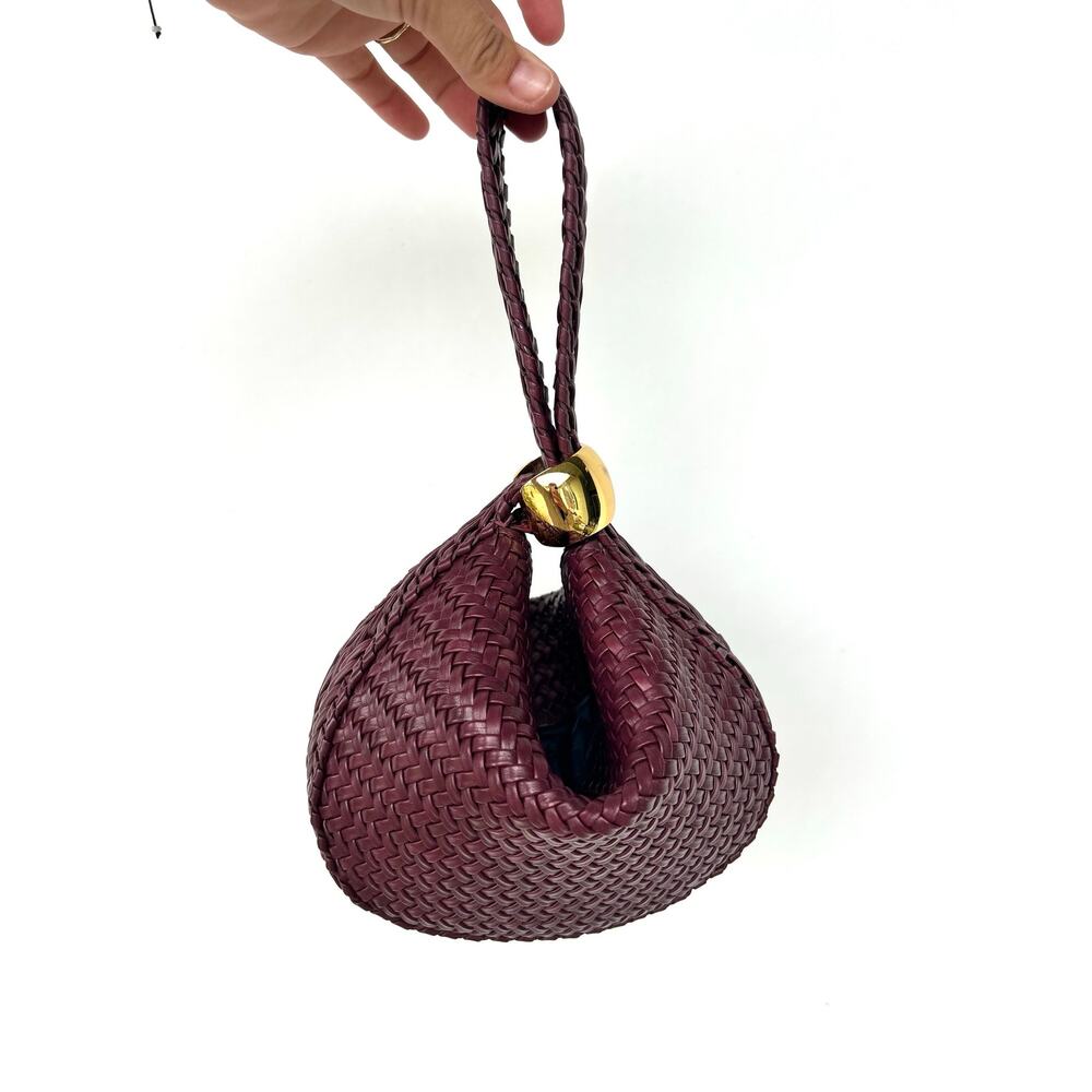 AMANU Zambia Oxblood Woven Leather Purse Handbag Burgundy Clutch Small - Picture 6 of 14